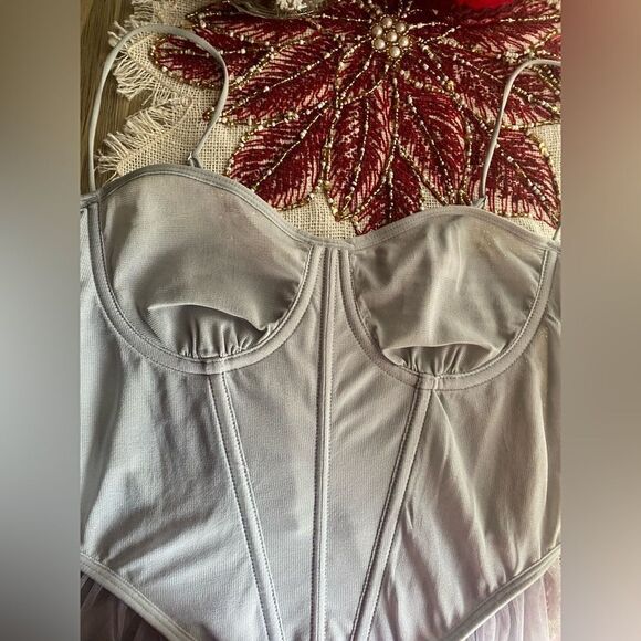 Urban Outfitters Dita Sheer Corset Midi Dress Sz M Blue Gray Tulle Sleeveless - Picture 10 of 16